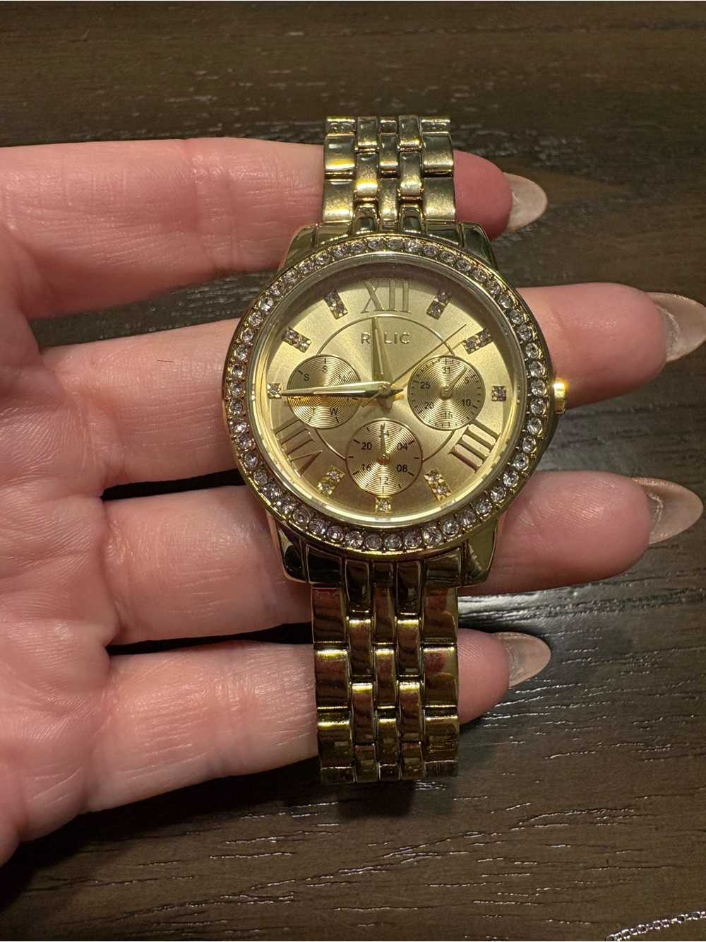 Relic Gold Crystal-Accent Link Bracelet Watch